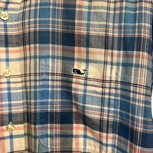 Vineyard Vines men’s small long sleeved blue white pink plaid button down shirt - Picture 6 of 7
